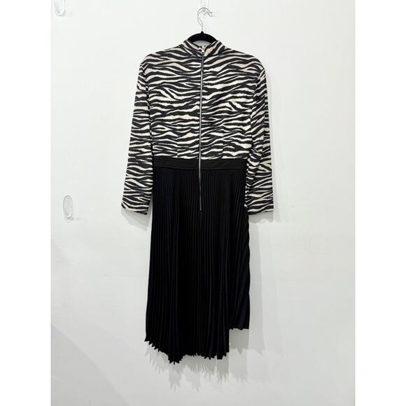 A.L.C Peyton Zebra Stripe Print Pleated Midi Dress  Black/White Women's Size 6 - Picture 3 of 5